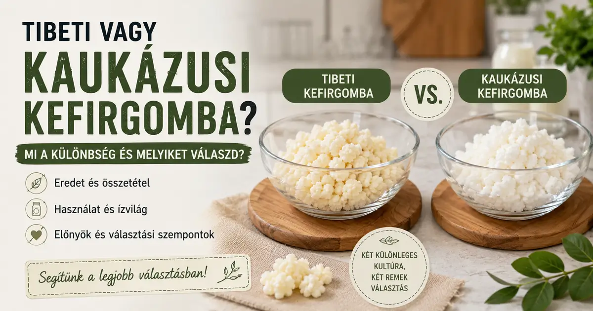 Tibeti és kaukázusi kefirgomba összehasonlítása üvegtálakban, a két kefirkultúra közötti különbségeket bemutató blogcikk borítóképe