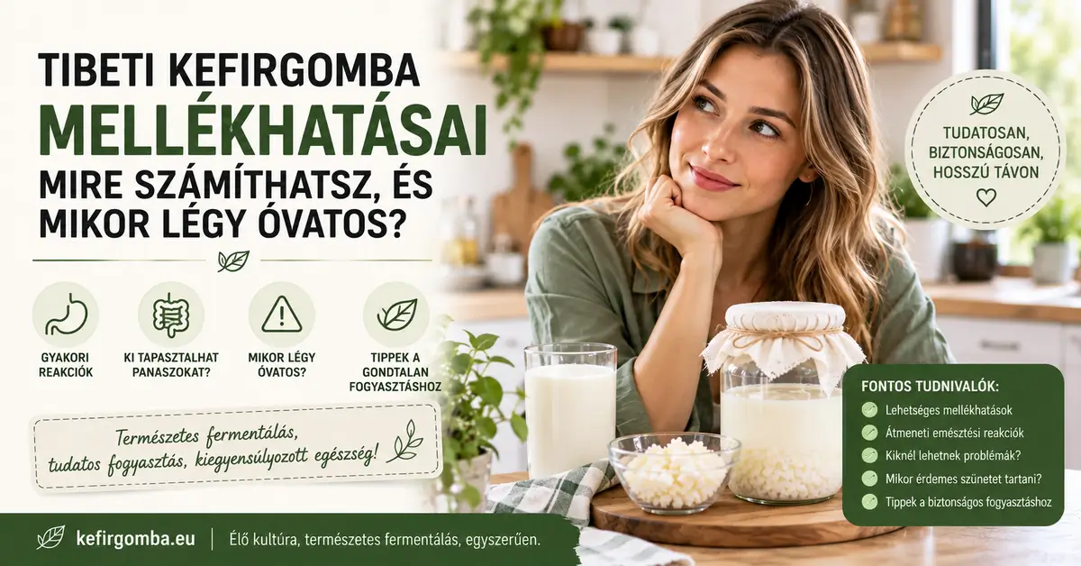 Tibeti kefírgomba mellékhatásai és óvatossági szempontjai, nő kefirrel egy modern konyhában