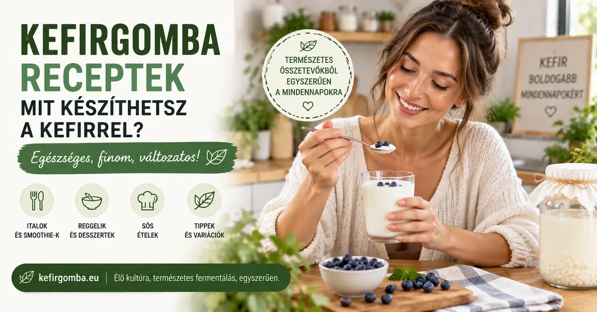 Kefirgomba receptek és ötletek házi tejkefirhez, áfonyás kefirrel egy modern konyhában